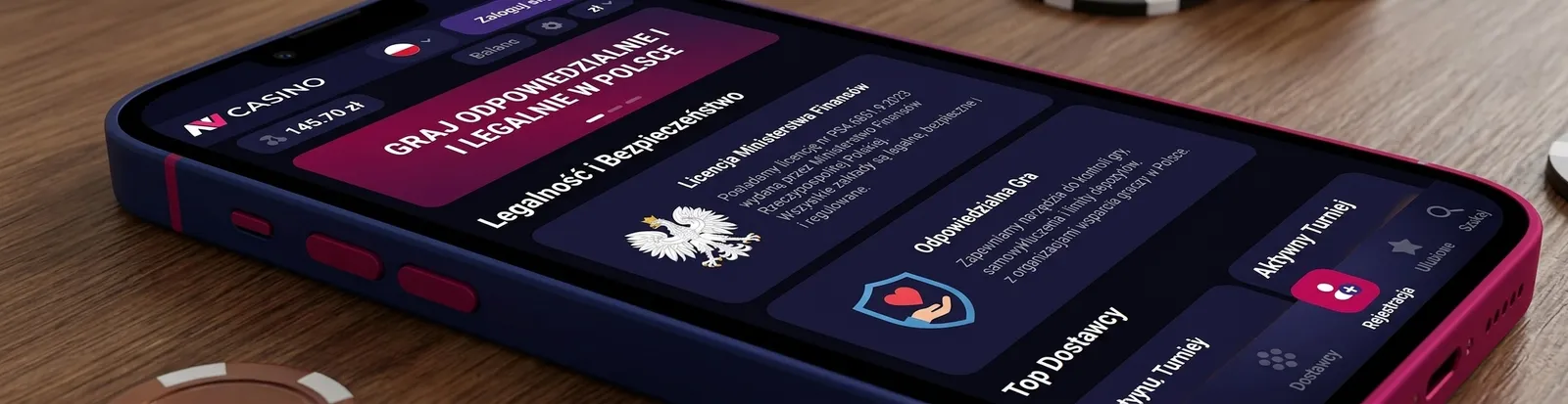 Symbol licencji hazardowej na tle flagi Polski